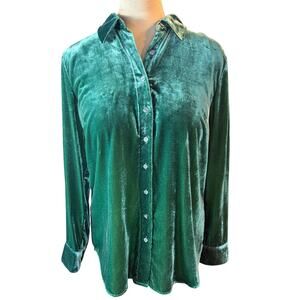 Emerald Velvet Button-Down Shirt – Luxe Party-Ready Top, Size Small, NWT